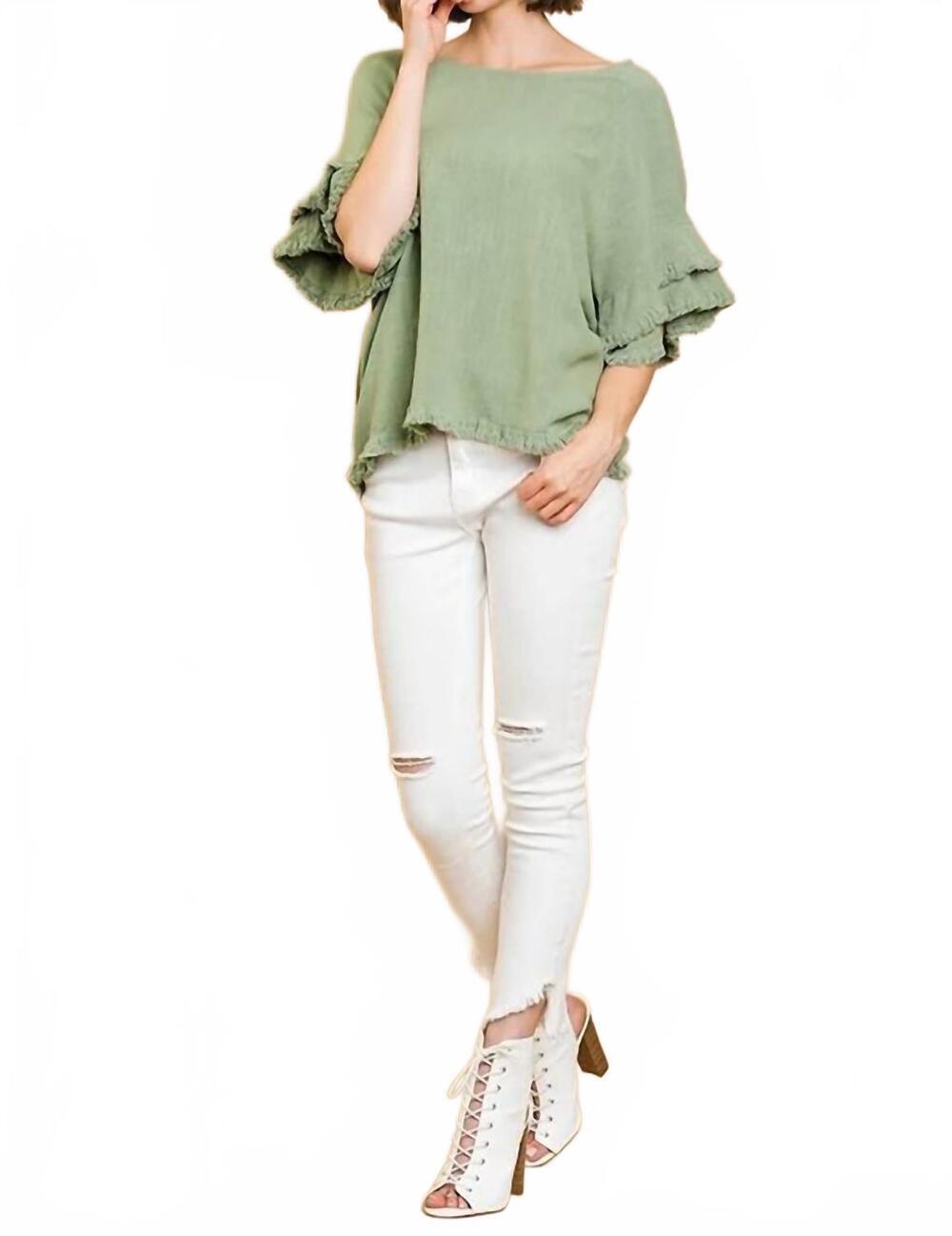 NEW UMGEE elizabeth layered ruffle short sleeve top in sage